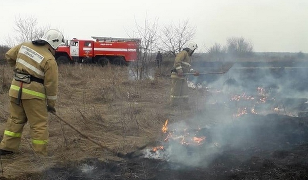 В Курском районе пожарные тушили горящую траву на площади 150 квадратных метров