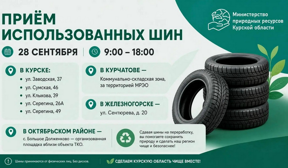 В Курской области 28 сентября пройдет акция по сбору автомобильных шин